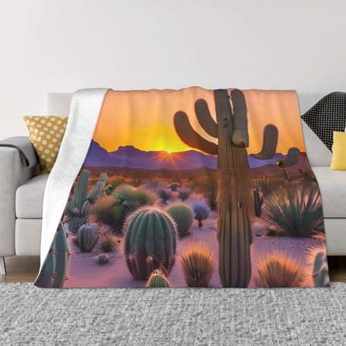 Ultraweiche Fleecedecke mit Kaktus-Wüsten-Motiv, bequem, leicht, warm, Decke für Bett, Couch und Reisen