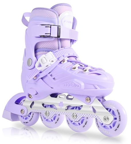 MGYZM Kinder-Inliner für Mädchen Größen verstellbar | Stabiler Aluminium-Rahmen & Stoßfester Schuh | Für Kinder, Erwachsene Mädchen und Jungen | Rollschuhe für Drinnen und Draußen, Violett (S)