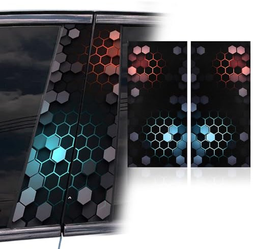 Blueshyhall B Säulen Aufkleber Auto Waben Motiv, 2 Stück Mittelsäule Aufkleber Schwarz mit Hexagon Muster Kratzfest Wasserfest, Coole Auto Aufkleber Seiten Car Tuning Sticker (C)