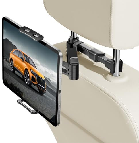YADOBIG Support Tablette Voiture pour Appui-Tête, Rotation à 360° Support Ipad Voiture avec Bras Télescopique Pliable, Anti-Choc, pour iPad, Switch, Kindle et Autres Appareils 4.7-13 Pouces, Noir