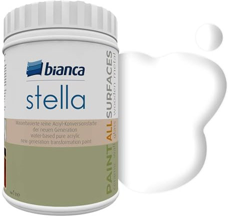 Bianca Stella Möbelfarbe Ohne Schleifen für Küche & Bad, Weiß, Glänzend, 1000ml, Wasserbasiert, Möbellack für alle Oberflächen, Holzfarbe, Fliesenfarbe, Metallfarbe & Renovierfarbe