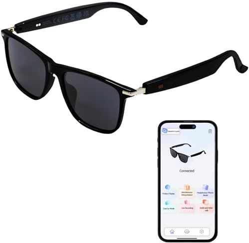 SUNSEATON Occhiali Intelligenti Traduttore AI, Occhiali da Sole Bluetooth Audio Uomo Donna, con Microfono per Smartphone Chiamate Ascoltare Musica Anti UV Impermeabile, 110+ Languages