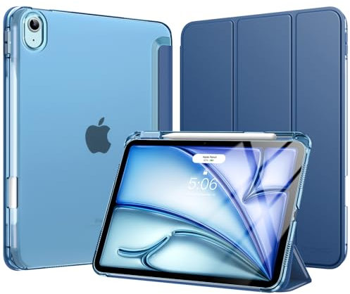 MoKo Funda para iPad Air 11 Pulgadas M3/M2 2025/2024, iPad Air 5.ª/4.ª Gen 10,9 Pulgadas Funda 2022/2020 con Portalápices, Ligera y Delgada con Soporte Trifold y Cascara Traslúcida PC, Azul Marino