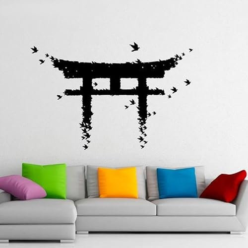 Torii Wandtattoo, japanisches Tor, Vinyl-Aufkleber, japanische Kultur, Heimdekoration für Wohnzimmer, Innendesign, abnehmbares Wandbild, 63 x 42 cm