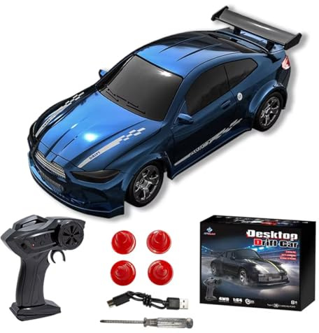 Meiurlex 1:64 Mini RC Drift Car, 2,4Ghz Ferngesteuertes Auto 4WD Drift Auto mit LED Scheinwerfer Spielzeugauto, Desktop RC für Erwachsene