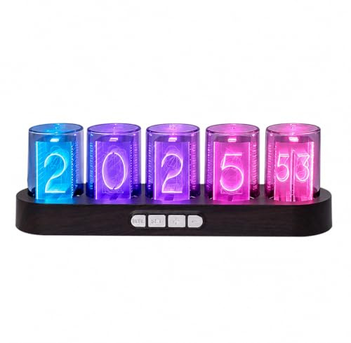 OUSEITECH Vollfarbige RGB-Nixie-Röhrenuhr, Nachttischuhr, Umgebungslicht-Dekoration, spezieller digitaler Kalender, Uhren für Wohnzimmer, Schreibtisch, Schlafzimmer, Bar und E-Sportzimmer.
