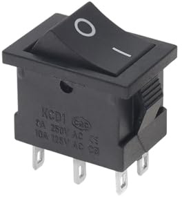 1 interruptor basculante de 6 pines, encendido y apagado, 6 A/250 V, 10 A/125 V, 6 pines, 21 x 15 mm, for barco, KCD1, negro, 21 x 15 mm, CA