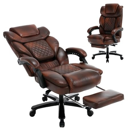 Centilab Ergonomischer Bürostuhl 200KG mit Fußstütze für Rückenschmerzen,PU Leader Chefsessel mit Hoher Rückenlehne und Verdickte Polsterung für Homeoffice und Büro