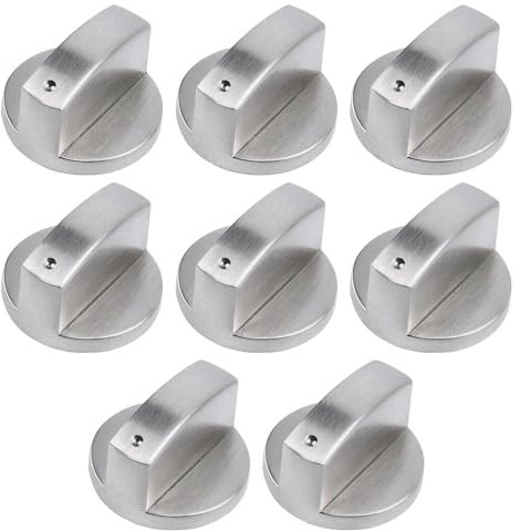 Universal Cooker Knobs Replacement Set, 8 Pcs Durable Metal Switch Control Stove Adaptors Knobs Silver Gas Hob Knob Adjustment Locks for Kitchen Cooktop & Various Ovens Precise Temperature Control