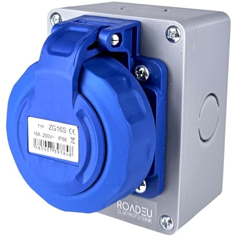 RoadEu – Prise Murale Étanche IP65 230V 16A | Prise Extérieure avec Couvercle à Vis | Installation Fixe pour Chantier, Jardin et Atelier | Triple Étanchéité | Prête à Installer