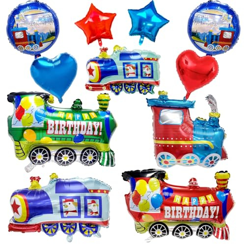 Lukinuo Zug Geburtstagsdeko Zug Geburtstags Luftballons Set 11 Stück Zugballons Happy Birthday Lokomotive Folienballon Dampfzug Luftballons Zug Geburtstagsdeko für Jungen Geburtstag Party Supplies