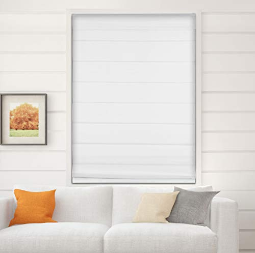 Arlo Blinds Thermal Room Darkening Fabric Roman Shades, Color: White, Size: 34 W X 60 H, Cordless Lift Window Blinds