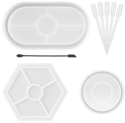 3-teiliges DIY Tablett Harzform Kit, Silikon Oval Schalen Form, Schmuck Epoxidharz Guss Untersetzer Form, Terrazzo Jesmonite Tablett Hersteller Design, Handgefertigtes Tablett für Heimdekoration