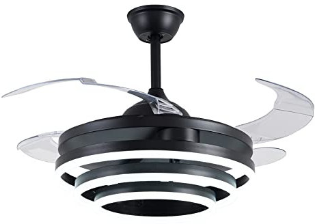 BEL AIR HOME - Ventilador De Techo SFERA Con Motor DC y 3 Anillos De Luz Led 36W (3000K, 4000K, 6500K) Con Mando a distancia incluido (NEGRO)