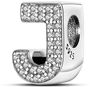 Pandach Damen Charm Anhänger Buchstabe J für Armband 925 Sterling Silber Charms Beads passend für Armband und Halskette, Kompatibel mit Europäischen Armbändern für Frauen Mädchen