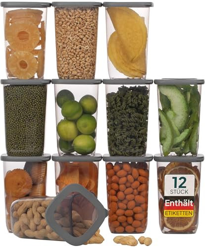 uandu Vorratsdosen mit Deckel Luftdicht - 12er Vorratsbehälter Set | Aufbewahrungsbox Küche Aufbewahrung & Organisation | BPA Frei | Küchen Organizer | Vorratsdosen für alle trockenen Lebensmittel