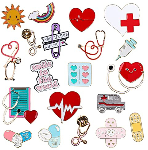 20 Pieces Nurse Enamel Pins Cute Brooch Pins Inspirational Cartoon Lapel Pins Badges Doctor Enamel Pin with Storage Bag for Nurses' Day Christmas Gifts Hat Jacket Bag Decor