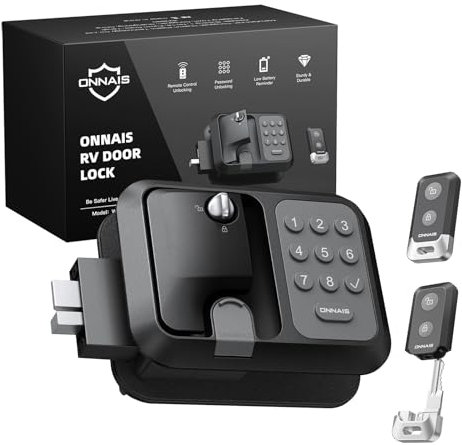 ONNAIS Full Metal RV Keyless Entry Door Lock with Password & Remote, Trailer & Camper Door Lock Replacement, Versatile Latch for RVs