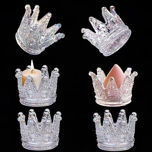 Uni-Fine 6 Stück Glas Teelichthalter Krone Teelichtgläser Geschenk Kerzenhalter Deko für Weihnacht,Geburtstag, Party, Hochzeit, Feier, Haushalt,Halloween,Erntedank