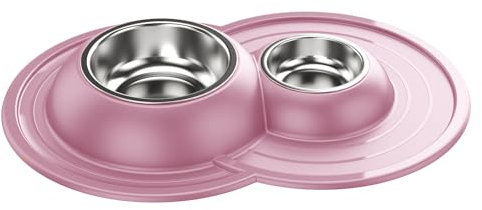 PATAM ciotola doppia per cani e gatti in acciaio inossidabile con tappetino morbido antiscivolo, antiribaltamento Made in Italy - Tom Rosa
