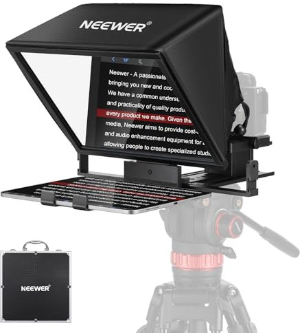 NEEWER Teleprompter X14 II mit verbesserter höhenverstellbarer Kamerahalterung QR Platte kompatibel mit 501PL, 14 HD Beamsplitter Ganzmetallrahmen für iPad iPhone Samsung DSLR, Montagefrei