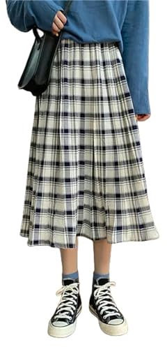 CBLdF Rock Plaid Midi Rocks Women Hohe Taille Freizeitstudentstil-Weißer Plaid-S