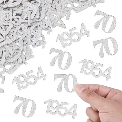 ALEGRE Glitzer Konfetti 70 Geburtstag Deko Groß 3,4-5cm, 100 Stk Deko 70 Geburtstag Mann, Tischdeko 70 Geburtstag Frau, Streudeko 70er Geburtstag, 70. Geburtstag Deko Silber, Geburtstagsdeko 70 Jahre