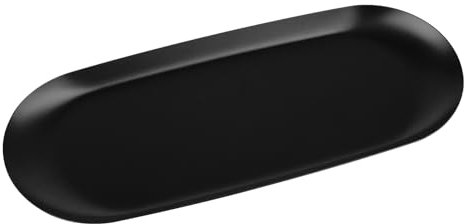 FRUHLING Bandeja pequeña de acero inoxidable, color negro, bandeja decorativa de metal, bandeja ovalada para servir postres, cosméticos, joyas, velas (23 x 9,5 cm)