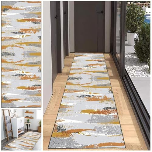 JaevKwzy Flur Teppich Läufer, Langer Küchenläufer 40 x 400 cm, rutschfest Eingangstürmatte, Waschbar Teppich Läufer für Waschküche Eingang Wohnzimmer, Flurläufer Bettvorleger Schlafzimmer