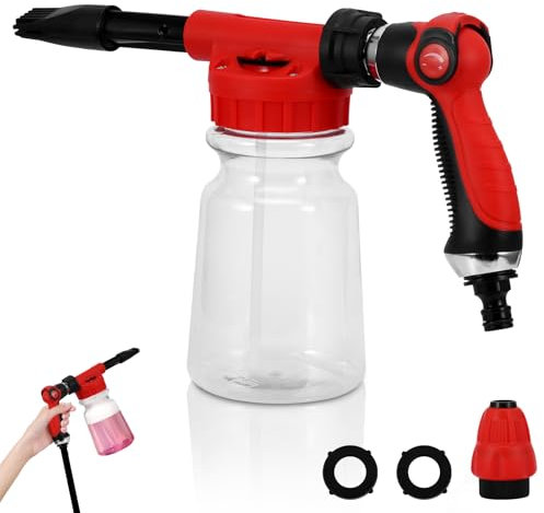 Auto-Schaumpistole, 1L Multifunktionale Auto Reinigung Schaum Pistole, Einstellbar Schaumlanze mit Zwei Düsen, Gartenschlauch SchaumsprüHer für Auto Waschen GartenbewäSserung-1