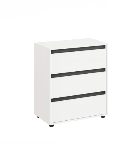 KOMTO Kommode Weiß mit 3 Schubladen – Komodenschrank für Schlafzimmer, Schubladenschrank Wohnzimmer | Schubladenkommode Linoa 3S 70 x 40 x 81 cm