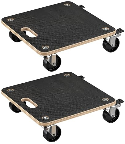 Wiltec 2X Transportroller 380 x 380 x 119 mm mit 250 kg Traglast je Möbelroller, Rollbrett aus Holz mit 4 Lenkrollen