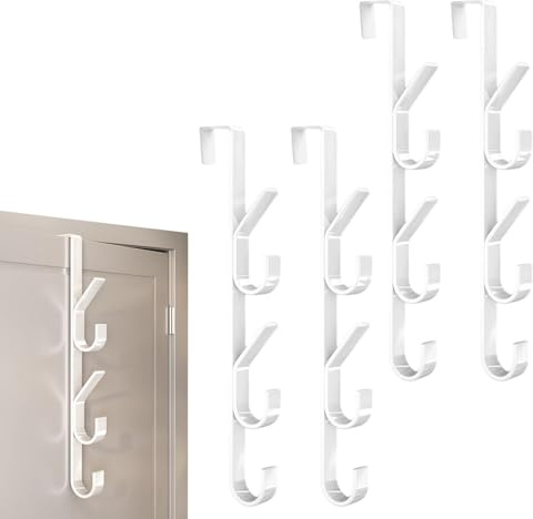 YCSHIPO 4 PCS Over Door Hanger, Vertical Over The Door Towel Rack with 5 Hooks, Stainless Steel Doors Hanger for Towels Clothes Robes, Space Saving(White)
