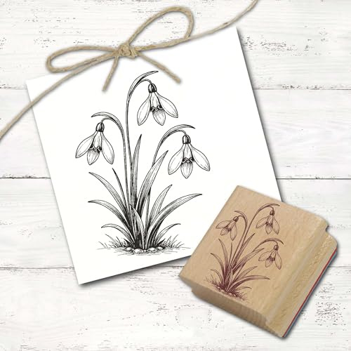 Dekolando Stempel Schneeglöckchen mit 3 Blüten - Winter Frühling Motivstempel aus Holz - Natur Blumenstempel für Landhaus, Floristik & Geschenkverpackungen - Abdruck 38 x 28 mm