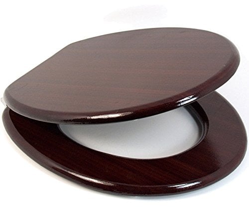 MDF Wooden Toilet SEAT W/Fittings Adjustable Chrome Hinges Bathroom Mahogany