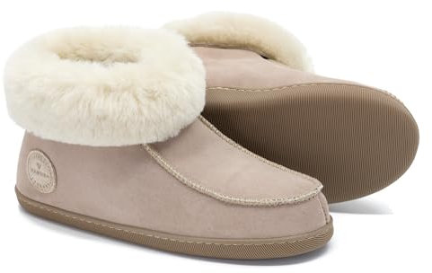 Vanuba Handgemacht Lammfell Hausschuhe Damen - Pantoffeln Damen 38 Beige/Weiß