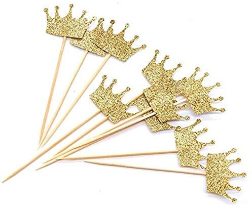 20 Pack Gold Crown Cupcake Toppers Cake Decoration Royal Prince Cupcake Toppers for Birthday Party, Baby Shower, Wedding Party Supplies