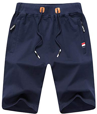 JustSun Mens Shorts Casual Sports Joggers Shorts with Elastic Waist Zipper Pockets Blue UK 3X-Large