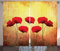 ABAKUHAUS Blumen Rustikaler Gardine, Retro Mohnblumen-Blumen, Schlafzimmer Kräuselband Vorhang mit Schlaufen und Haken, 280 x 245 cm, Hellgelb Scharlachrot