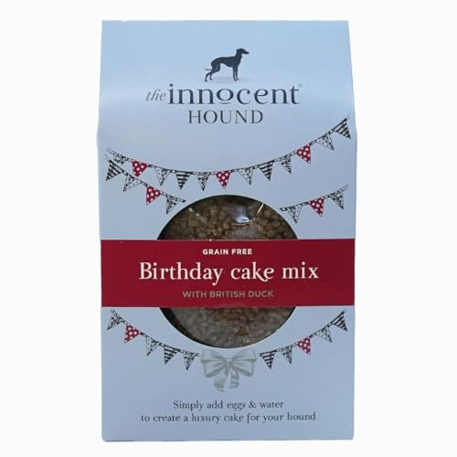 The Innocent Hound Dog Birthday Cake Mix | Easy To Bake Recipe with British Duck, Cranberries & Apples | Easy-Bake 6 Cake or Pupcakes | Single Protein, Grain-Free & Hypoallergenic | Dog Birthday Cake