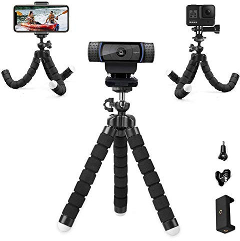 Flexible Webcam Stand and Cell Phone Tripod with Holder for Logitech and Nexigo Webcam, GoPro Camera and More.