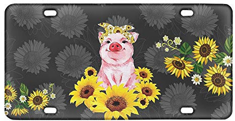 Dreaweet Novelty License Plate Cute Sunflower Pig Design Car Front/Back License Plate Vintage Auto Number Tags Wear Resistant Metal Car Plate for Car Motorcycle