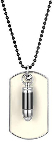 Cupimatch Dog Tag Halskette Herren: Weiß Biker Edelstahl Militär Erkennungsmarke mit Patronen-Anhänger 70 cm Rock Punk Kugelkette Armee Stil Herrenschmuck für Freund Vater Sohn