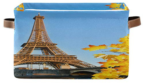 BIGJOKE Eiffelturm Seine Fluss Paris Aufbewahrungskorb Würfel Spielzeug Lagerung Mülleimer Kleidung Korb faltbar mit Griffen Stoffaufbewahrungskorb für Regal Kinderzimmer Zuhause Schrank & Büro