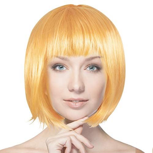 Plitsch Platsch Perücke Bob Pagenkopf Cabaret Wig Kurzhaar Charleston Perücken Fasching Karneval Halloween Motto Party - 24 Farben Varianten für Erwachsene, One Size (Gold)