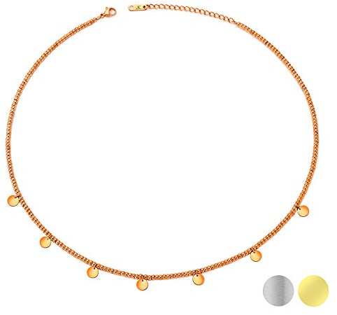 Kim Johanson Edelstahl Damen Halskette *Aloha* in Silber, Gold & Roségold mit 5 runden Plättchen | Coins | Boho Schmuck | Kette verstellbar inkl. Schmuckbeutel (Roségold)