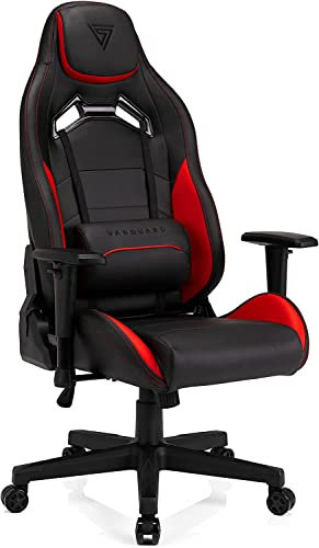 SENSE7 Gaming Vanguard Bürostuhl Zocker Gamer Ergonomischer Stuhl Armlehne Einteiliger Stahlrahmen Einstellbarer Neigungswinkel Rotschwarz, Schwarz-Rot, 41-49 x 66x58, 5902659841346