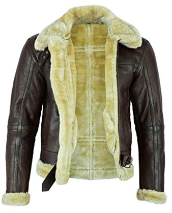 Leatherick Giacca in pelle marrone con spesso shearling Montone Flying Jacket (XL)