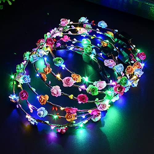MYKOMI Fascia per capelli floreale con 12 LED, corona di fiori luminosa, ghirlanda per capelli, per donne e ragazze, per matrimoni, feste, Natale, Halloween, festività colorate