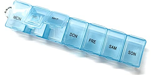 5x Tablettenbox Pillendose 7 Tage 7 Fächer mit Schlüsselanhänger blau
